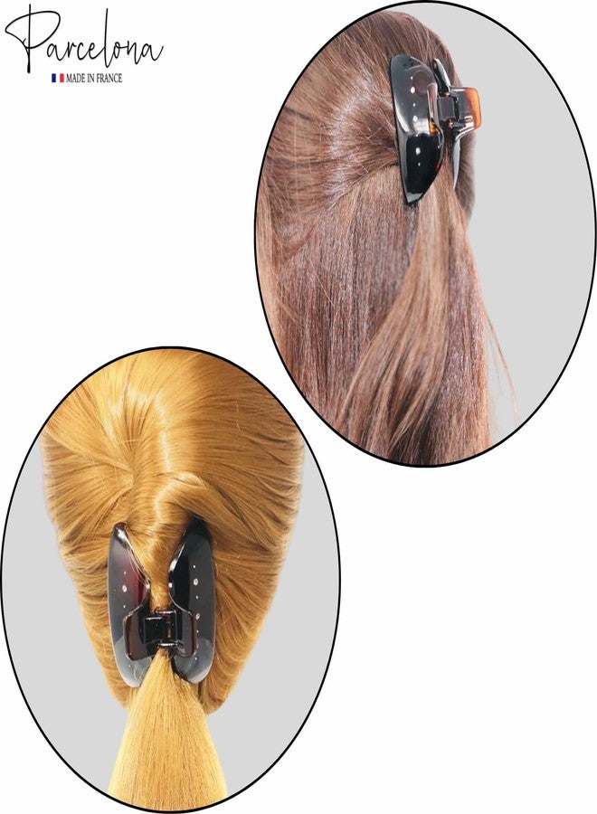 Parcelona French Fat Captain Tortoise Shell with Crystals Large Celluloid Flat Teeth Claw Clips Covered Spring No Slip Grip Jaw Hair Claw Clips for Women and Girls with Long Hair, Made in France - Image 3